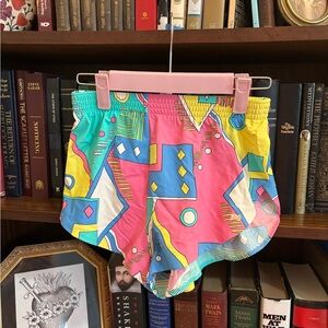 VTG Jag 1980s Geomertic Multi Color Pastel Elastic Band Running Shorts SZ Small